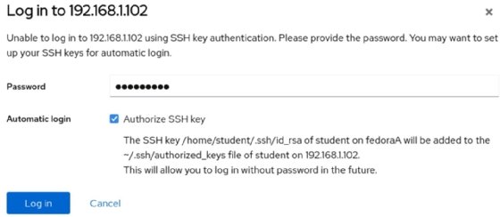 Image of how to set a password and authorize a new SSH key in Cockpit.
