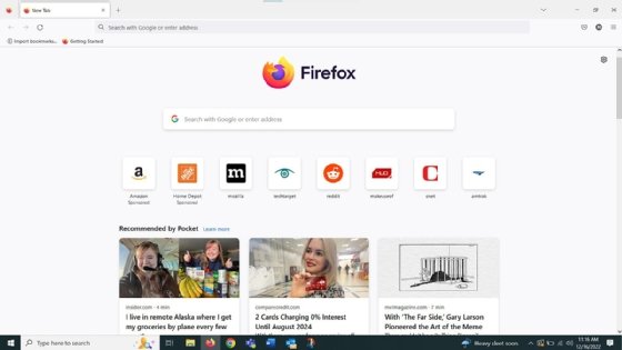 Screenshot of Firefox homepage