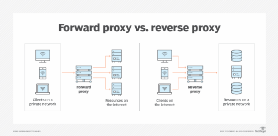 How a forward proxy and a reverse proxy work