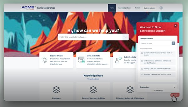 A screenshot of a Freshworks customer support interface sample