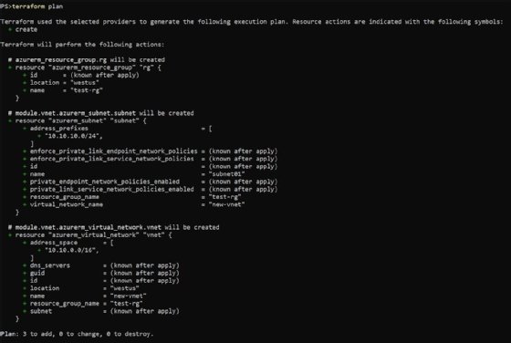 Screenshot showing a running module in Terraform.