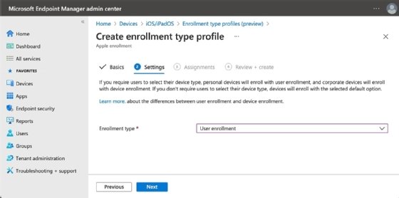 Selecting User enrollment