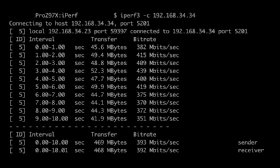Abbildung 1: Hier läuft iPerf3 auf einem Client mit IP-Adresse 192.168.34.23 und Port 59397. Der Server 192.168.34.34 verwendet Port 5201.