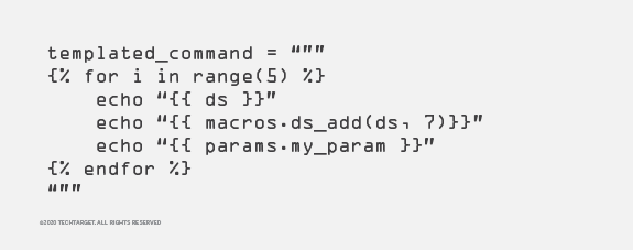 Abbildung 3: Templated_Command wird fünfmal in das BashOperator-Objekt eingespeist, um einen Parameterwert für die Weitergabe zu erhalten.