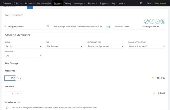 เครื่องคำนวณต้นทุน Microsoft Azure Files