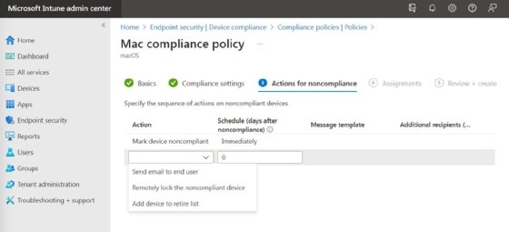 The section of Intune where administrators define what happens when a device is noncompliant.