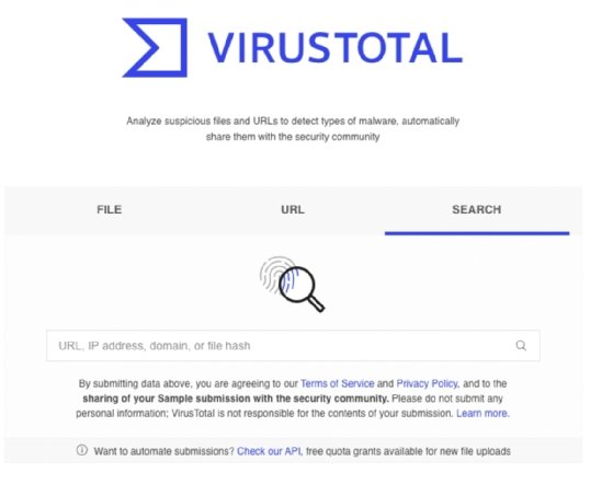 Screenshot of VirusTotal home page