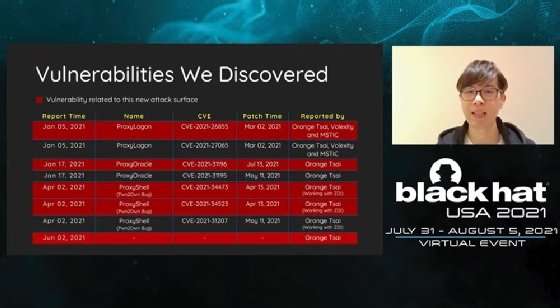 Security researcher Orange Tsai discusses ProxyShell bugs at the Black Hat USA 2021 virtual event.