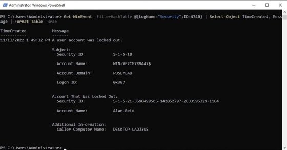 PowerShell lockout query