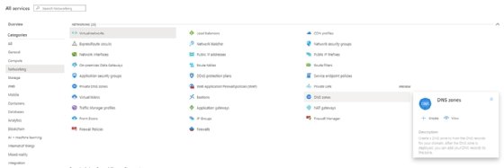 Azure DNS zone menu