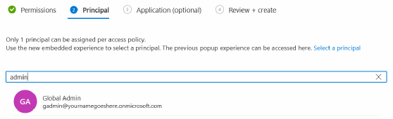 Screenshot of principal page to assign the administrator.