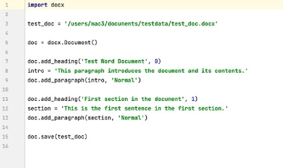 Python script showing how use the python-docx library