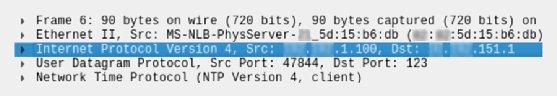 Screenshot displaying source and destination IP addresses