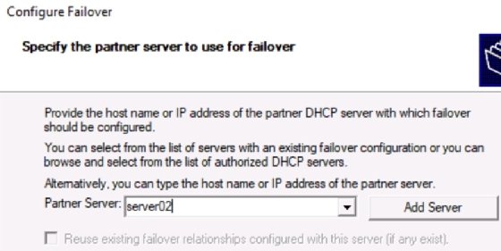 Specify partner server for failover screenshot