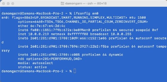 Screenshot of ifconfig command on a Mac