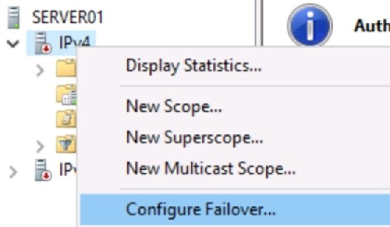 screenshot of DHCP failover configuration