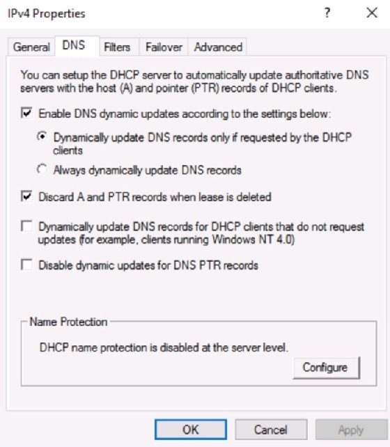 captura de tela da configuração de DNS para DHCP