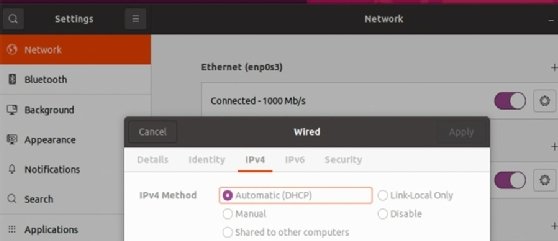 Screenshot of GUI Network Manager interface on Ubuntu 20.04