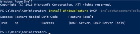 screenshot de instalare Windows PowerShell DHCP 