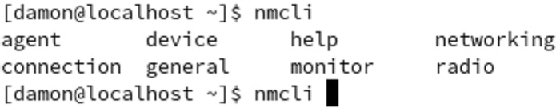 Screenshot of nmcli subcommands