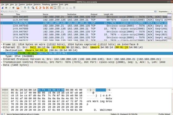 Screenshot of Wireshark displays OUI lookup data