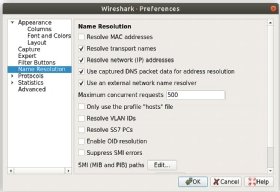 Screenshot of Wireshark MAC address resolution configuration