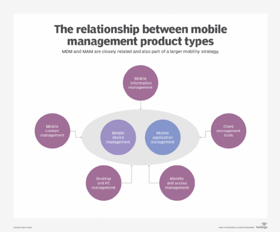 MDM and MAM in relationship to other mobility management components.