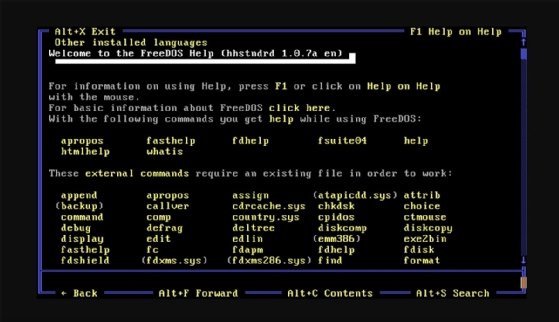  screenshot des FreeDOS-Hilfeprogramms