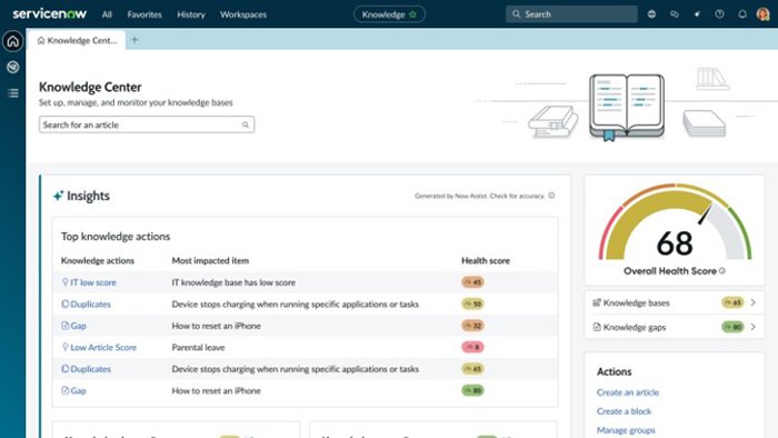 A screenshot and sample of a ServiceNow user interface