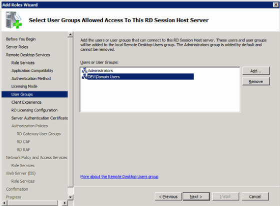 Granting users RDSH access