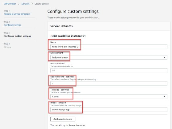 Screenshot of the 'Service instances' options with each relevant detail from Step 20 highlighted.