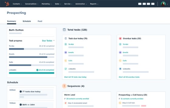 Screenshot of HubSpot's new prospecting workspace in Sales Hub.