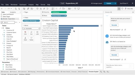 Einstein Copilot for Tableau in action.