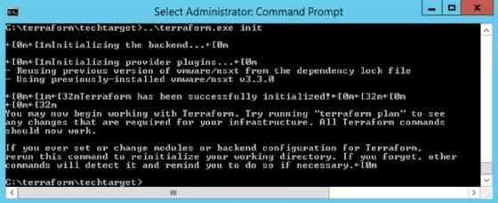 Screenshot from the terminal showing code to initialize Terraform in the command line.