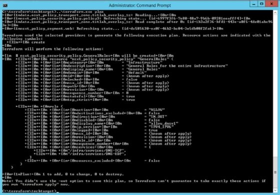 Screenshot from the terminal showing the creation of a firewall policy using Terraform files.