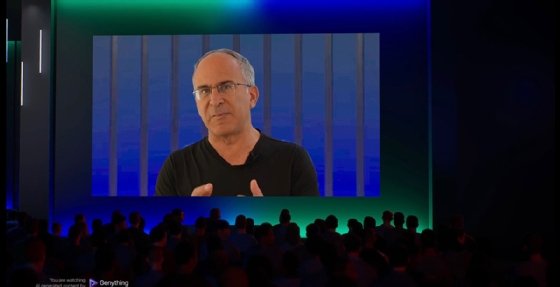 A screenshot of a digital clone of Touchcast CEO Edo Segal during a presentation.