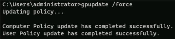 The Group Policy confirmation message stating that the admin has successfully forced updates.