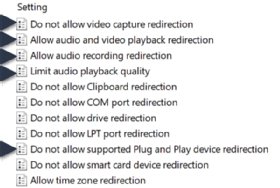 The list of GPOs with arrows pointing to the group most relevant to remote desktop webcam sessions