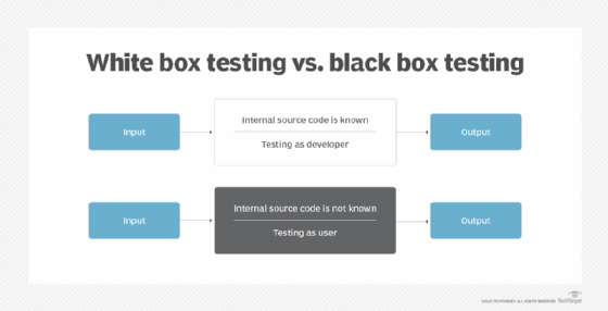 diagram showing white box testing vs. black box testing
