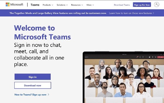 Microsoft Teams web portal login screen