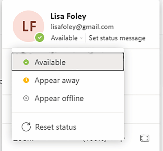 Appearing offline or away in Microsoft Teams screenshot