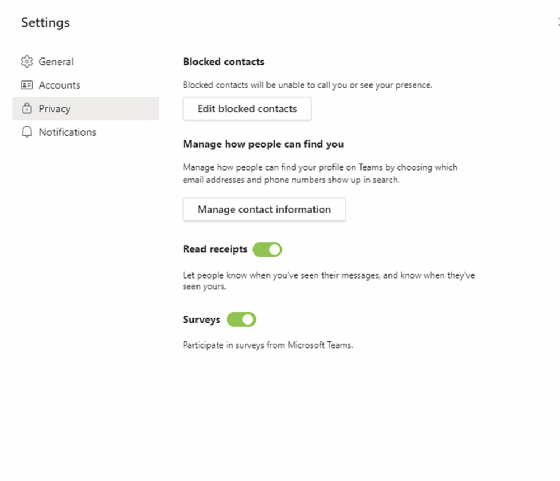 Turning off read receipts in Microsoft Teams screenshot