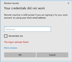 The error message that pops up when remote desktop credentials didn't work.