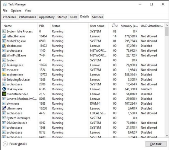 The Windows 10 Task Manager showing the CPU usage of an image backup process