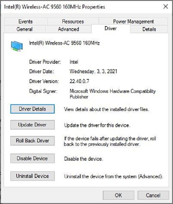 A Windows desktop's network driver information