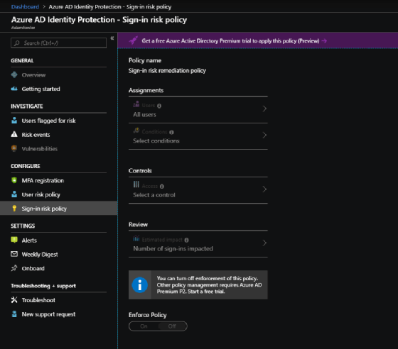 Azure AD identity protection sign-in risk policy