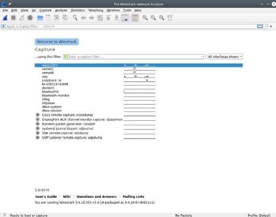 Screenshot of Wireshark and network interfaces on a system