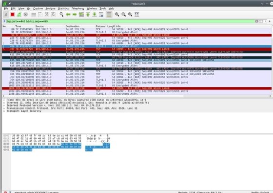Screenshot of Wireshark filter results