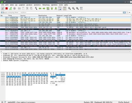 Screenshot of Wireshark packet capture top pane