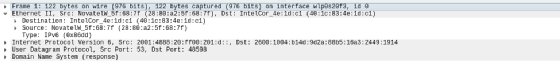 Screenshot of Ethernet header data in a packet in Wireshark